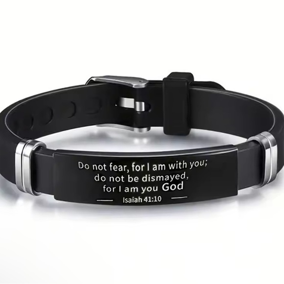 Other - Bible Verse Bracelet Black Stainless Steel Silicone Christian Bracelets